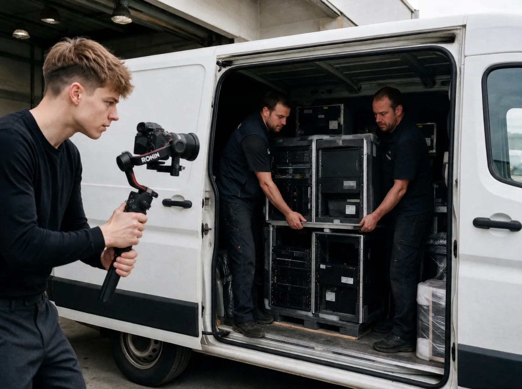 Leitwerk und Co beim Dreh eines Imagefilms mit Kamera auf dem Gimbal.