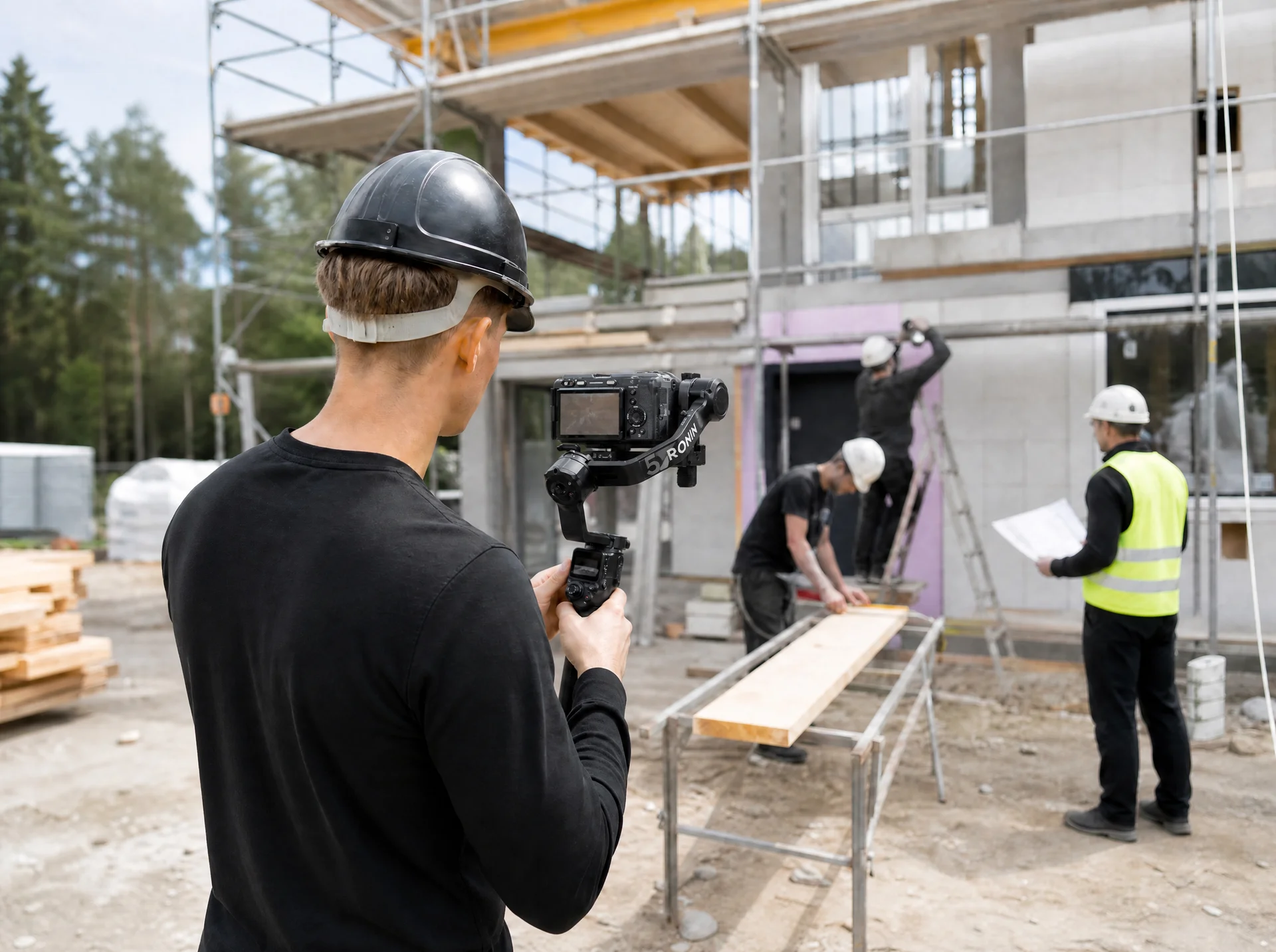 Leitwerk und Co beim Videodreh auf einer Baustelle für einen Unternehmenskunden.